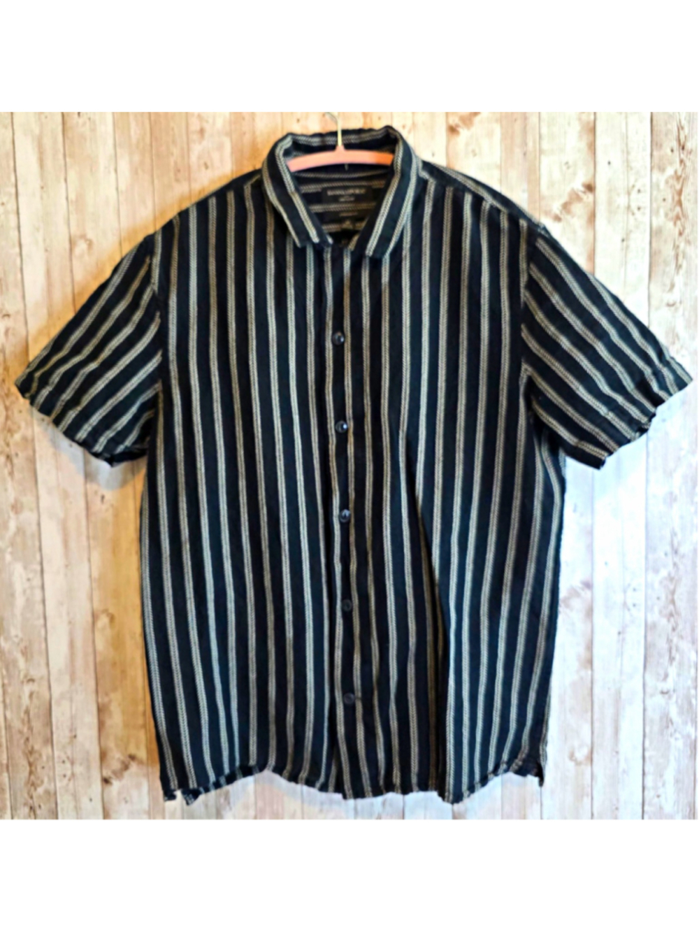 Banana Republic Mens Linen Cotton Striped Short Sleeve Button Up Shirt M